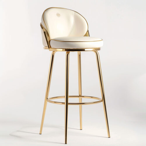 Luxurious Gold and White High Back Bar Stool with Stainless Steel Legs