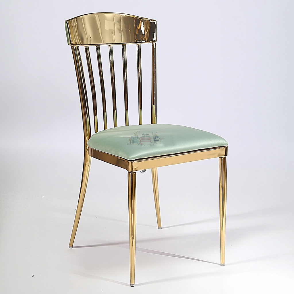 gold-wedding-chairs-with-vertical-stripes-backrest-and-colorful-seat-cushions