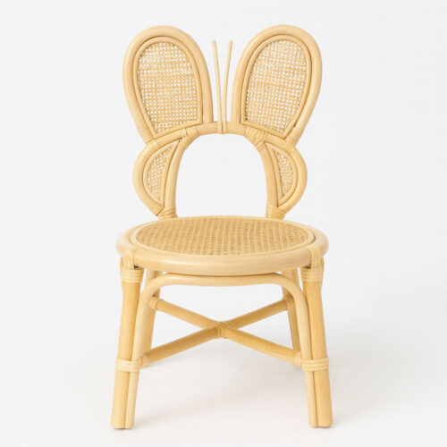 Bunny Ears Kids Rattan Chair front view – natural rattan frame with handwoven seat for toddler room or nursery