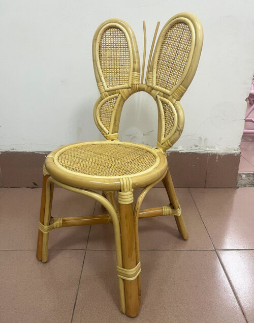 Bunny Ears Kids Rattan Chair side view – handmade natural rattan kids chair with woven seat