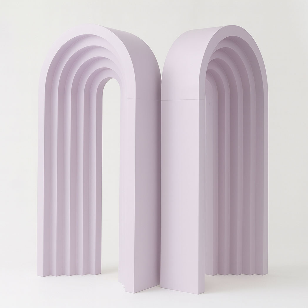 Light purple layered PVC backdrop arch with round top, customizable in size and color for weddings, parties, and events