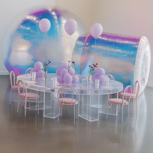 Kids Acrylic Dome Serpentine Table with Transparent Box Top and Legs for Party Decorations