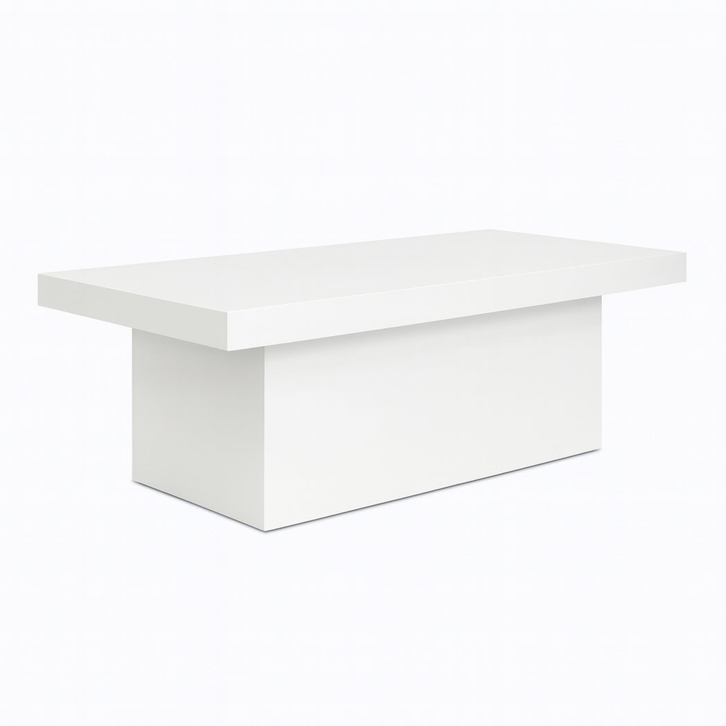 Rectangular modern acrylic kids dining table with durable white PET base on white studio background