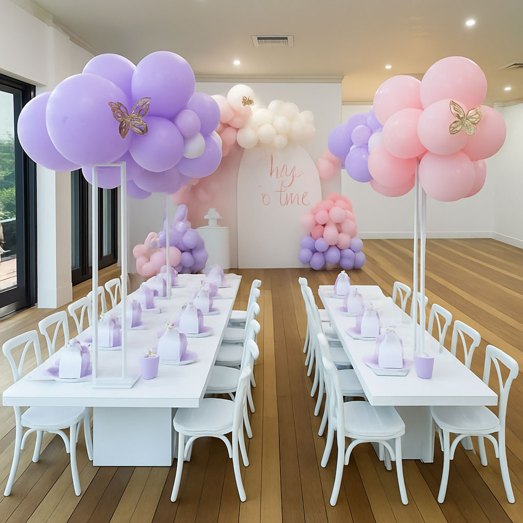 Rectangular acrylic kids dining table with durable PET base photographed at eye level on neutral background