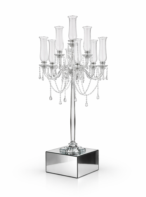 Custom crystal glass candelabra with square base luxury multi-arm wedding centerpiece