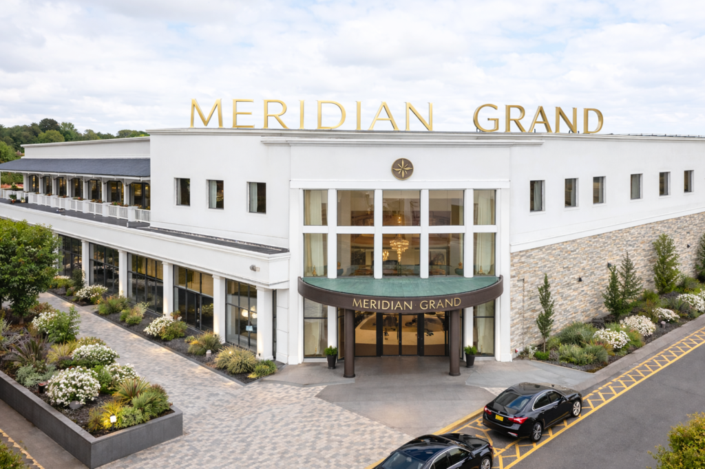 Meridian Grand luxury wedding venue in London, daytime exterior view of the front entrance