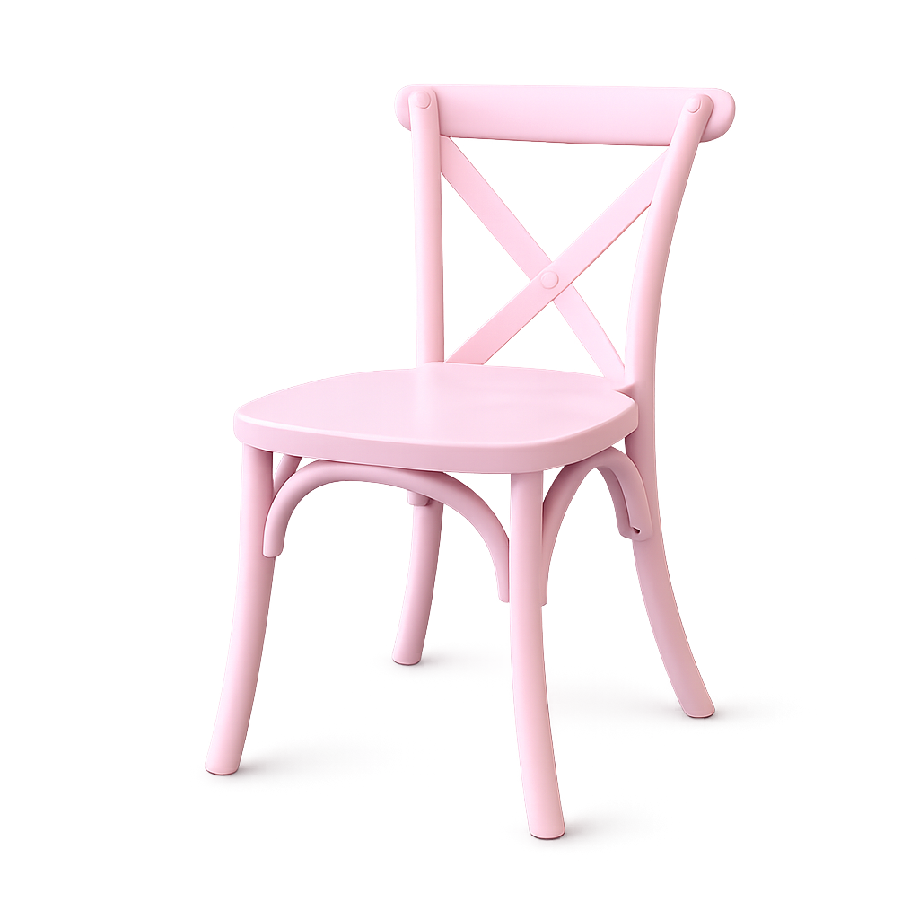 Pink kids cross-back chair for Melbourne party furniture projects