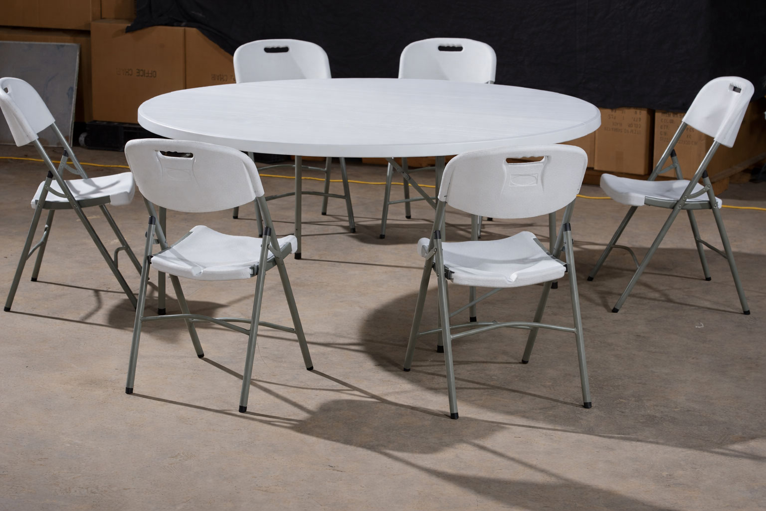 6FT round folding wedding table with matching folding chairs commercial HDPE banquet table setup for events and rental use