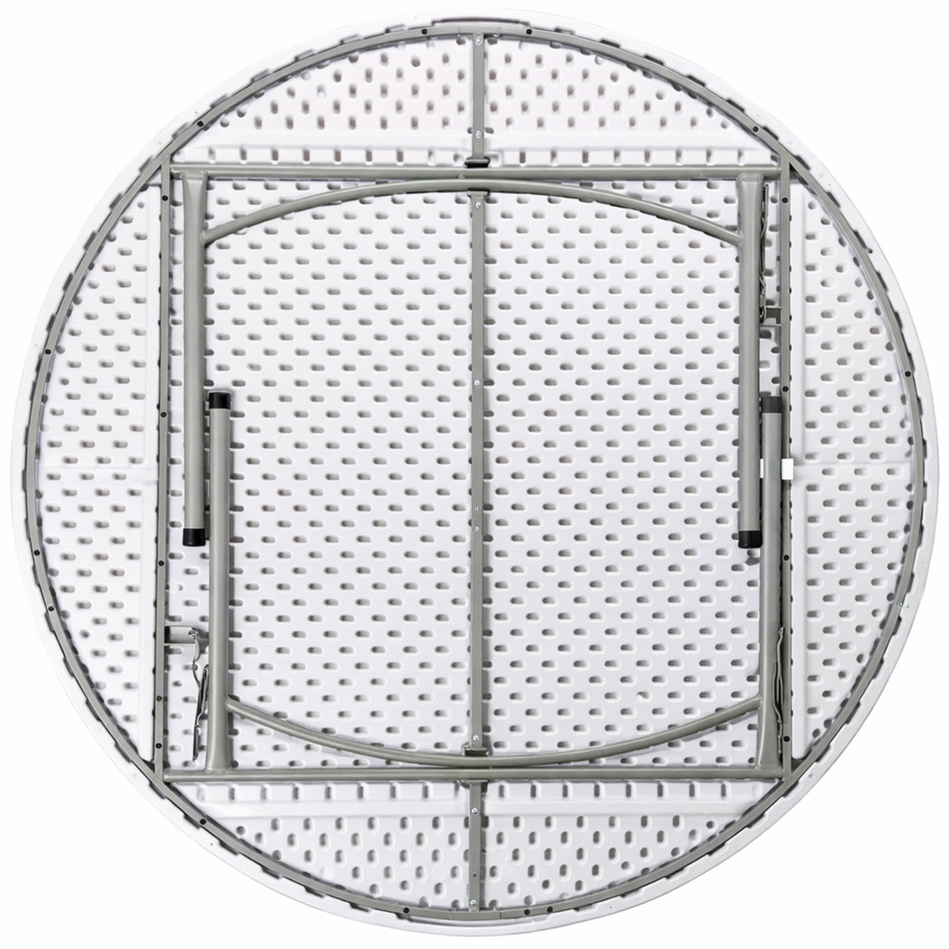 full round folding table underside structure with reinforced steel frame and HDPE top for commercial banquet use