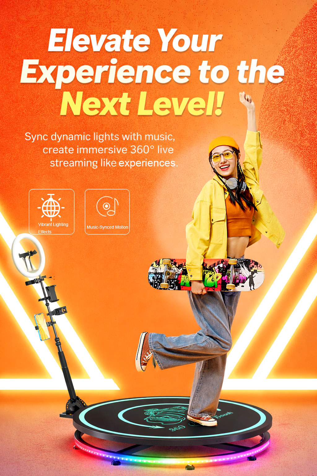 360 photo booth platform with LED lighting and smart control