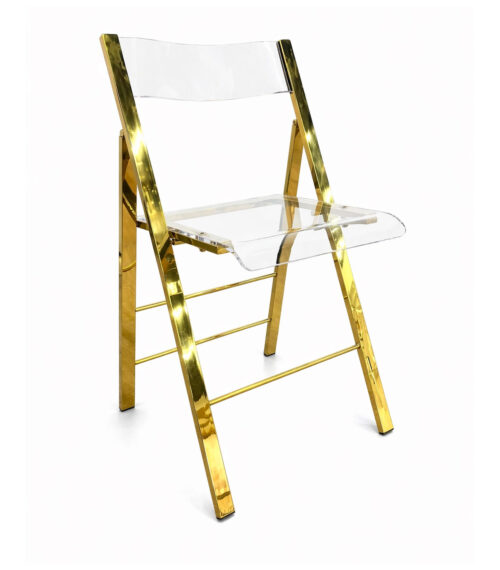 luxury acrylic folding chair gold stainless steel angle view transparent seat