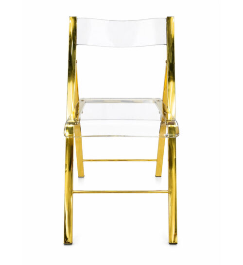 gold stainless steel acrylic folding chair with transparent seat front view