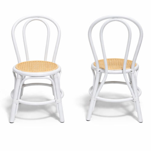 Bresso Classic Kids Rattan Chair – White Handcrafted Frame with Woven Cane Seat (Front & Back View)