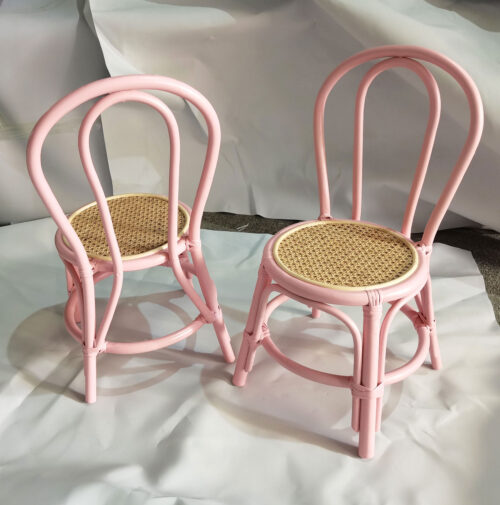 Bresso Classic Kids Rattan Chair in Pink – Handcrafted Solid Wood Frame with Woven Cane Seat
