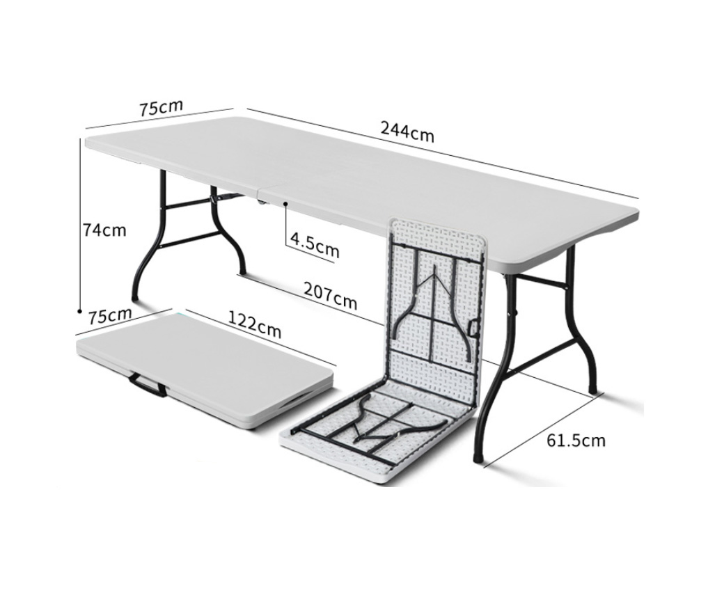 Aurora 8ft Full-Fold Table with Locking Buckle, Black Wood Grain