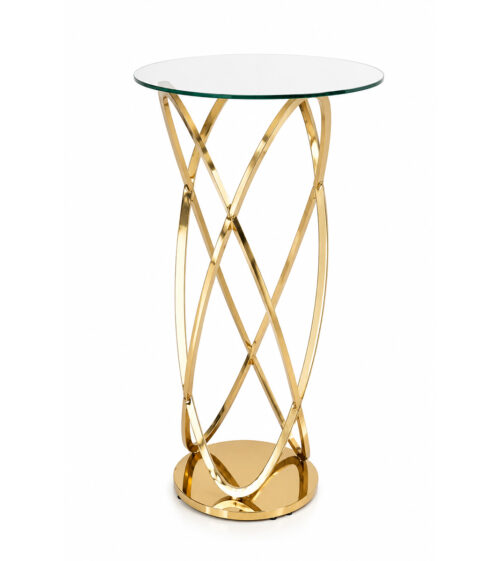 Luxury gold stainless steel interlocking ring cocktail table with tempered glass top for weddings hotels and event lounges