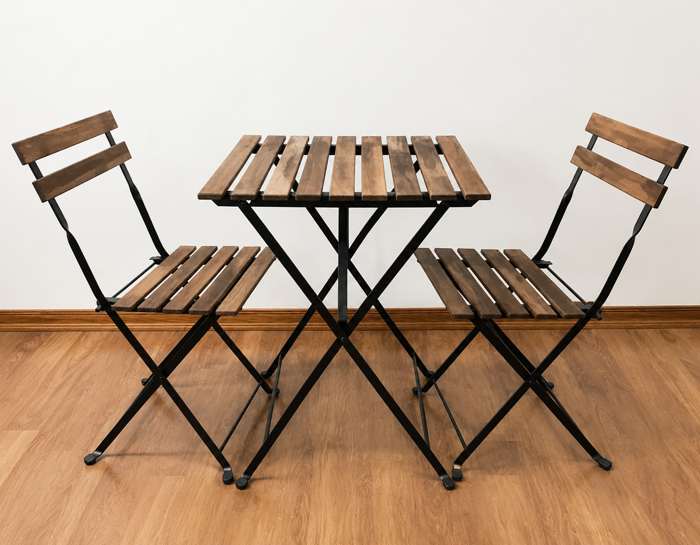 Rustic Wood Bistro Folding Table Set with Metal Frame for Café, Garden and Patio Seating