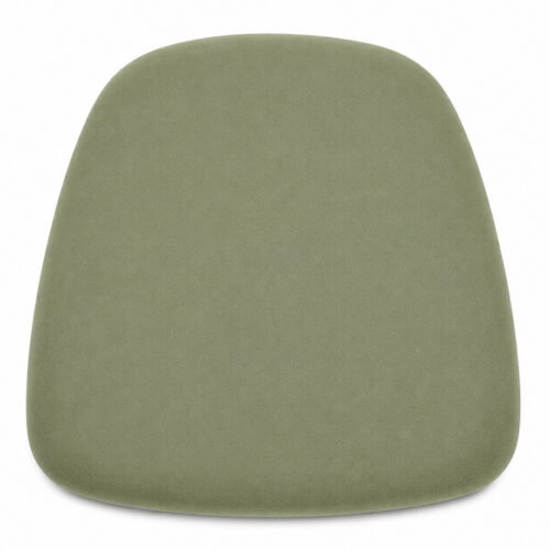 1.75 inch thick sage green velvet panel Chiavari chair cushion with rounded commercial seat design