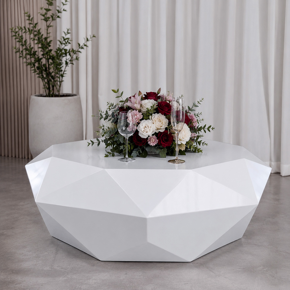 Aurora Diamond Coffee Table White Finish