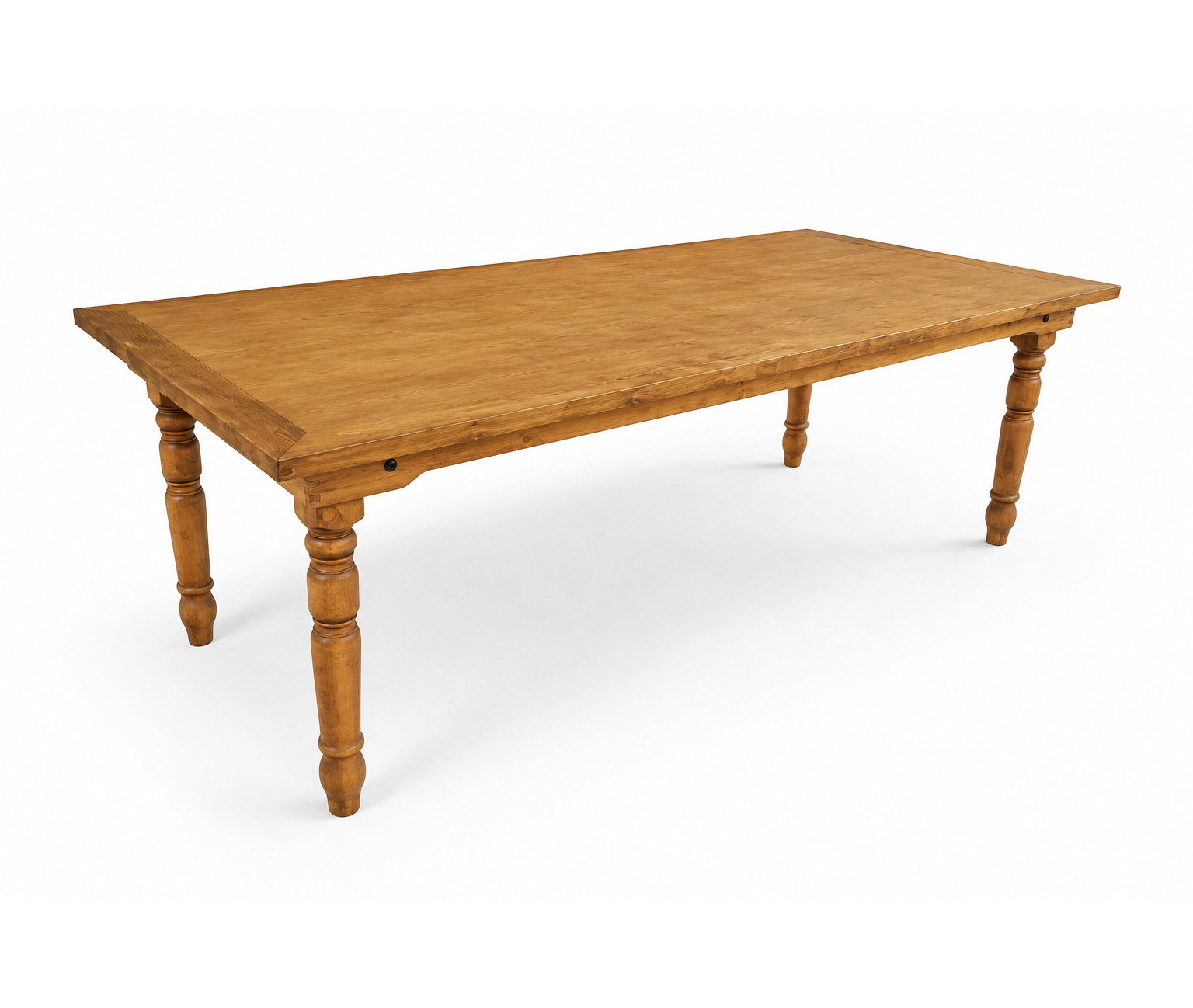Classic Harvest Banquet Table with solid wood construction, turned legs, and rustic farmhouse finish for wedding receptions, banquet halls, and event dining.