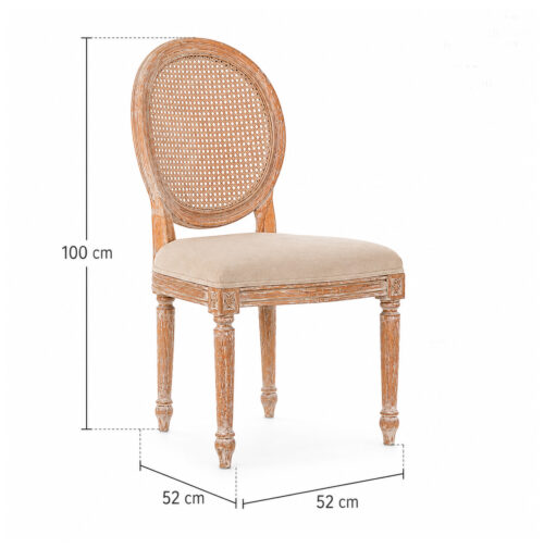 Grand Louis XVI Cane Back Chair dimensions 52cm width 52cm depth 100cm height rustic oak wedding and hospitality chair size guide