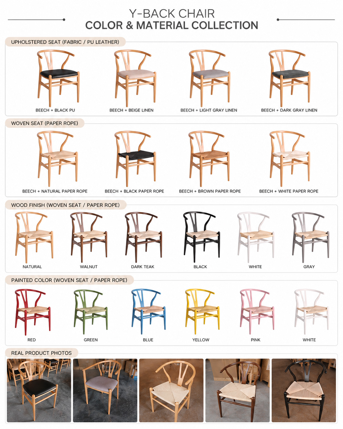 Scandinavian Y-Back Chair Color and Material Options