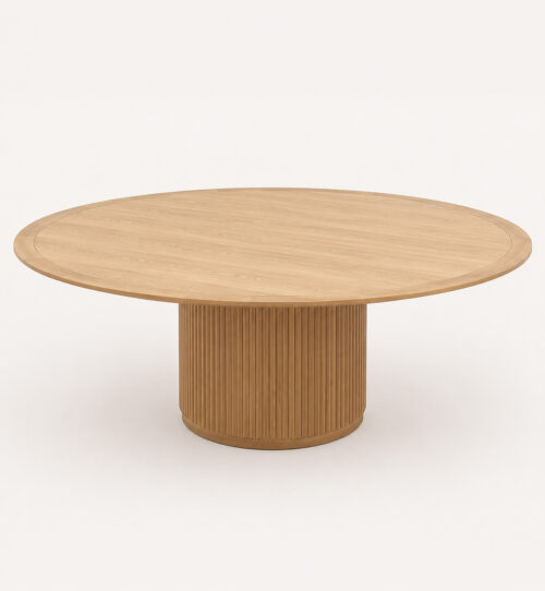 Solid wood round dining table with pedestal base for wedding and event use, 150cm custom size