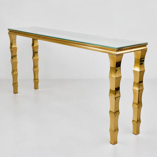 Bamboo-style stainless steel high bar table with glass top for weddings and events