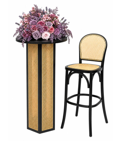 Rattan back bar stool displayed with a wedding event table