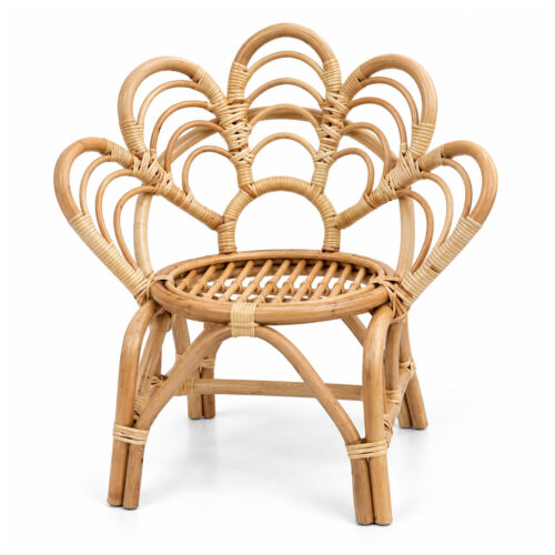 Natural rattan kids armchair with handcrafted rainbow flower back