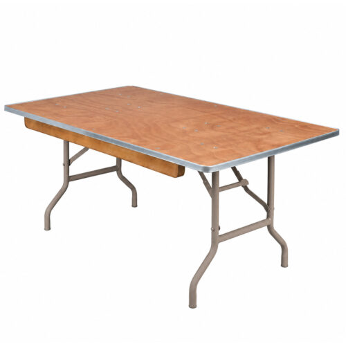Kids 4-foot folding event table with aluminum edge and taupe gray frame