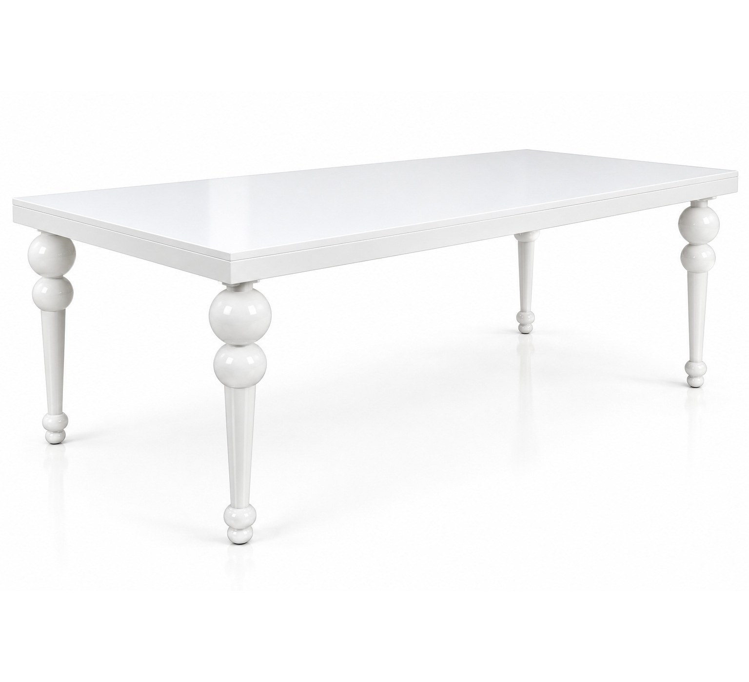 White rectangular kids party table with decorative turned legs for children’s events